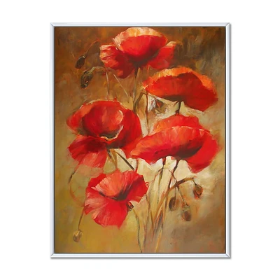 Designart Red Blossoming Poppies IV FLOAT FRAME WALL ART