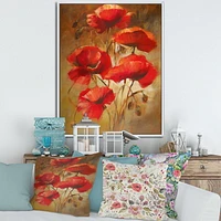 Designart Red Blossoming Poppies IV FLOAT FRAME WALL ART