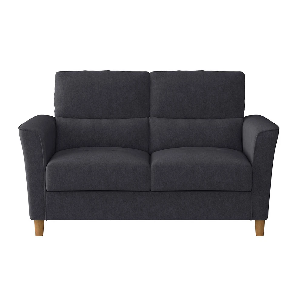 CorLiving Caroline Compact Dark Gray Upholstered 2-Seater Loveseat Sofa - Small Couch for Small Spaces, Two-Seater Love Seat for Living Room, Ideal Small Loveseat