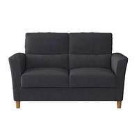 CorLiving Caroline Compact Dark Gray Upholstered 2-Seater Loveseat Sofa - Small Couch for Small Spaces, Two-Seater Love Seat for Living Room, Ideal Small Loveseat