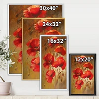 Designart Red Blossoming Poppies IV FLOAT FRAME WALL ART