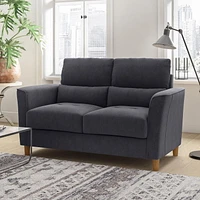 CorLiving Caroline Compact Dark Gray Upholstered 2-Seater Loveseat Sofa - Small Couch for Small Spaces, Two-Seater Love Seat for Living Room, Ideal Small Loveseat