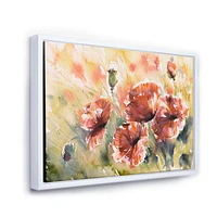 Designart Red Poppy On A Field FLOAT FRAME WALL ART