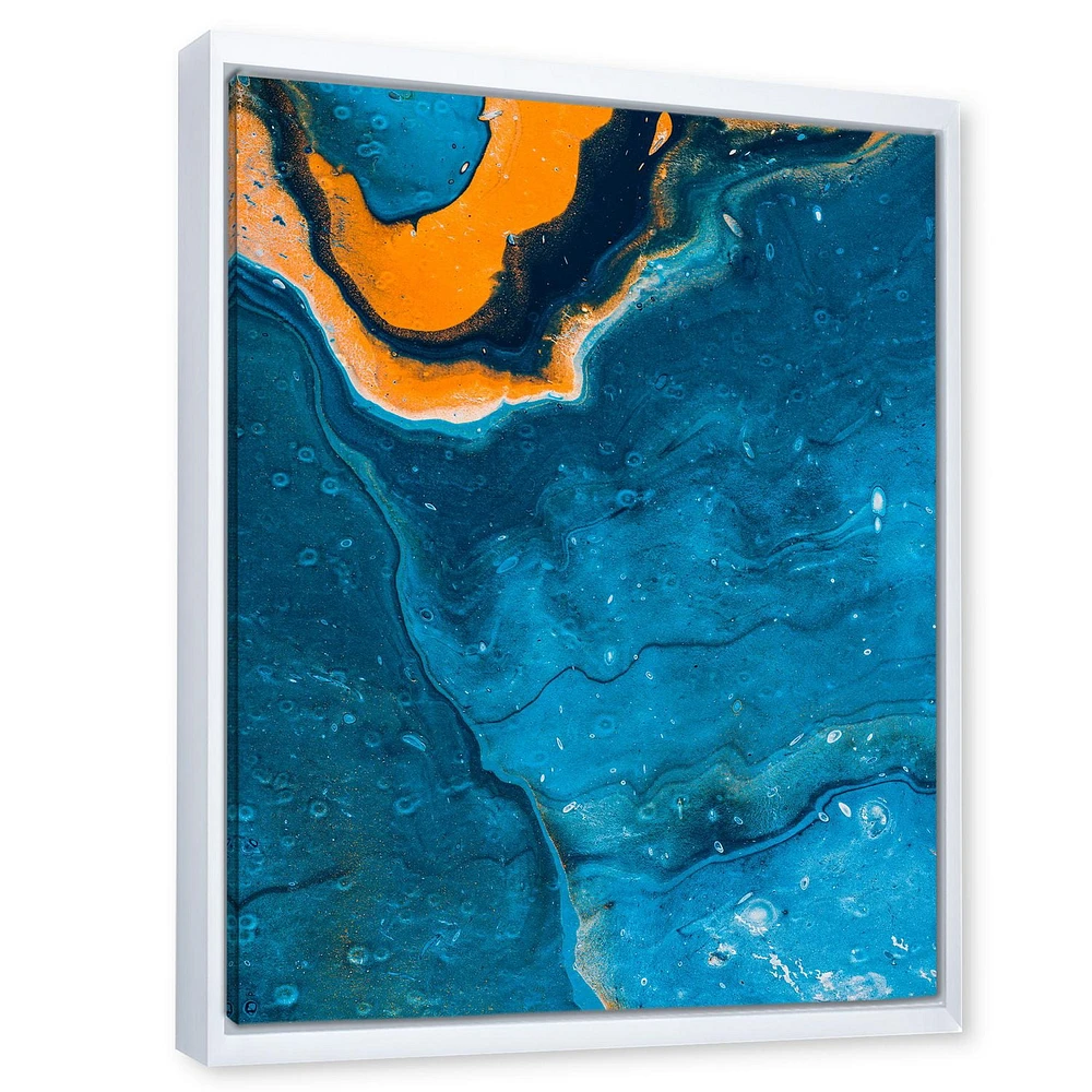 Designart Abstract Marble Composition In Blue and Orange III FLOAT FRAME WALL ART