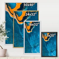 Designart Abstract Marble Composition In Blue and Orange III FLOAT FRAME WALL ART