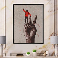 Designart Victory Sign With Man With Arm Raised FLOAT FRAME WALL ART