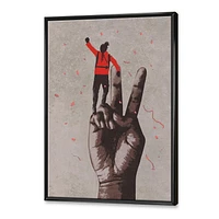 Designart Victory Sign With Man With Arm Raised FLOAT FRAME WALL ART