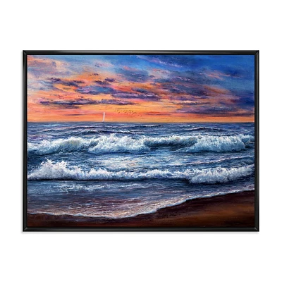 Designart Sunset Over The Blue Ocean II FLOAT FRAME WALL ART