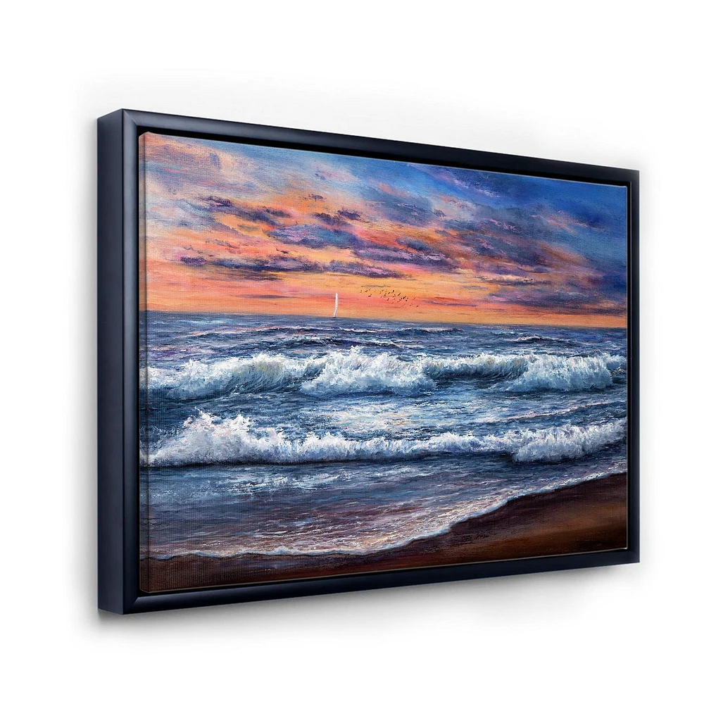 Designart Sunset Over The Blue Ocean II FLOAT FRAME WALL ART