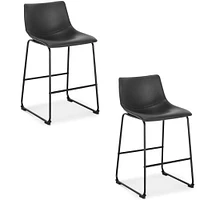 Modern stool with PU leather and matte black powder coated steel frame