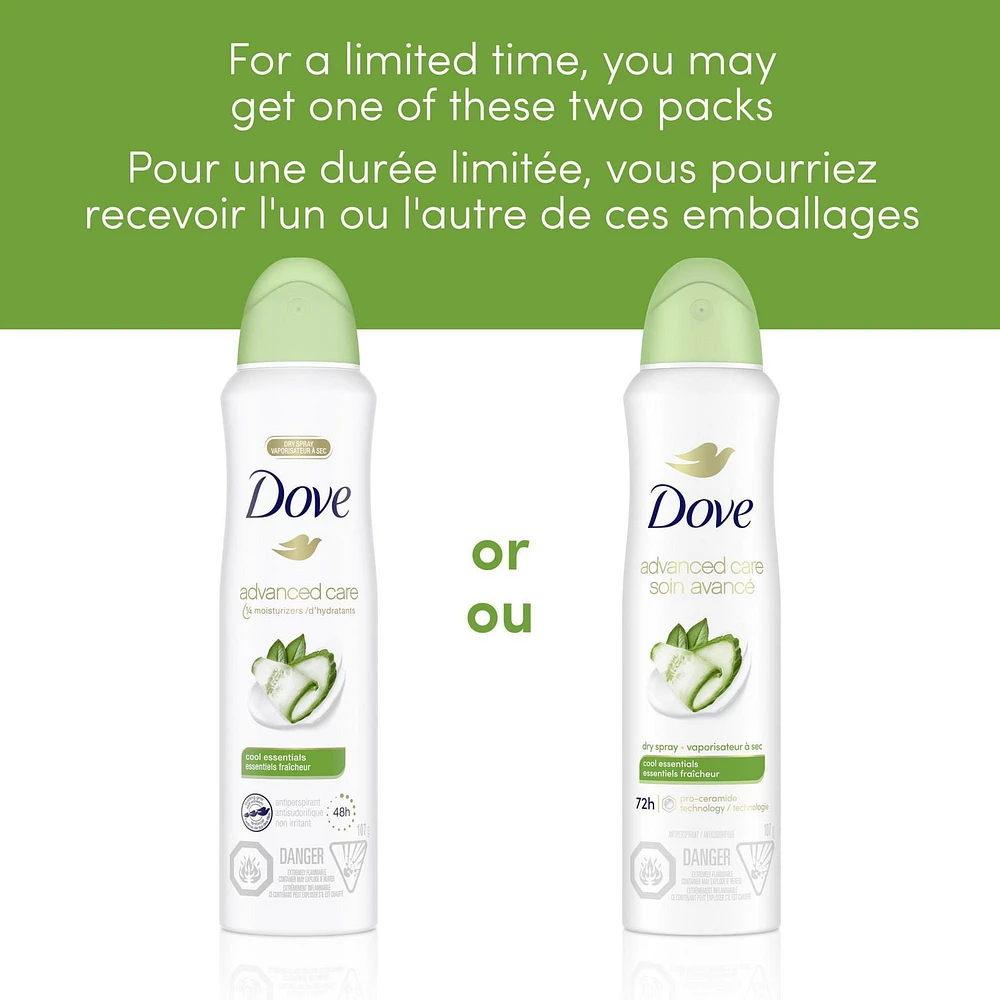 Antisudorifique en Vaporisateur à Sec Dove Advanced Care Essentiels Fraîcheur 107 g Antisudorifique