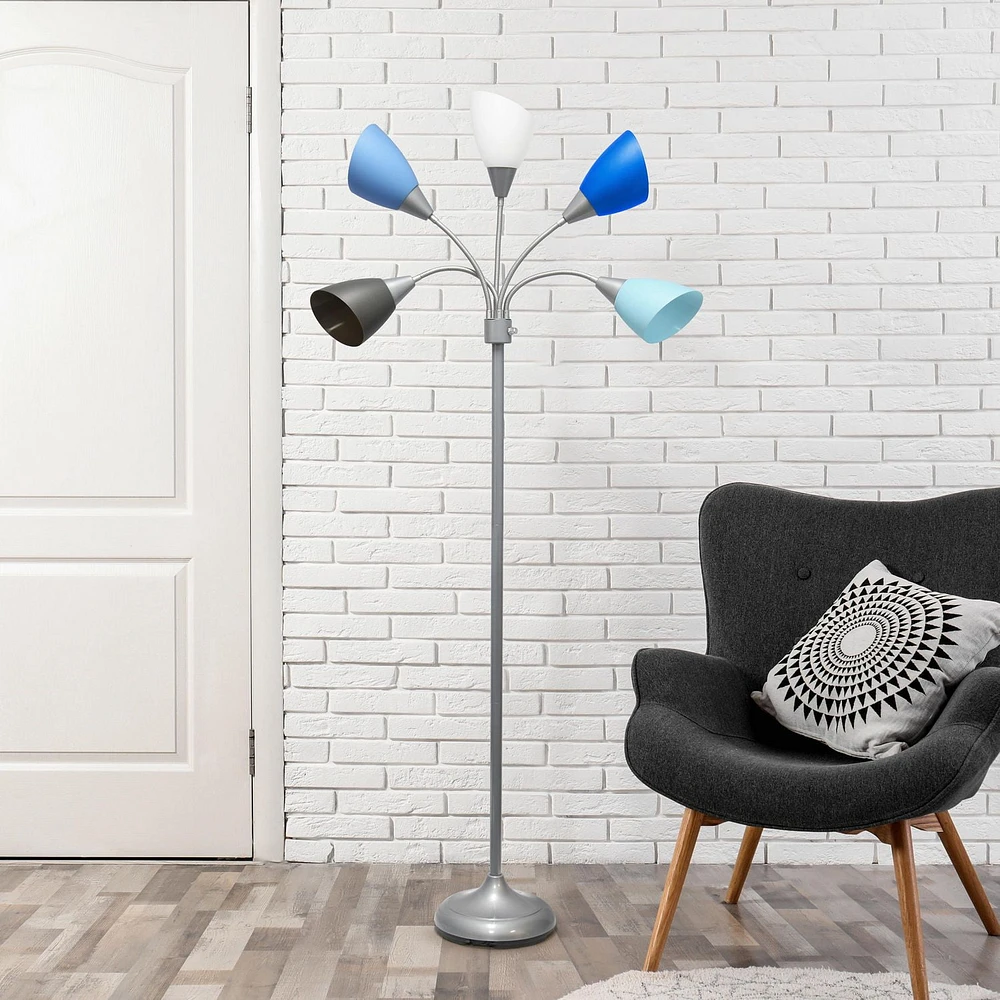 Simple Designs 5 Light Adjustable Gooseneck Floor Lamp