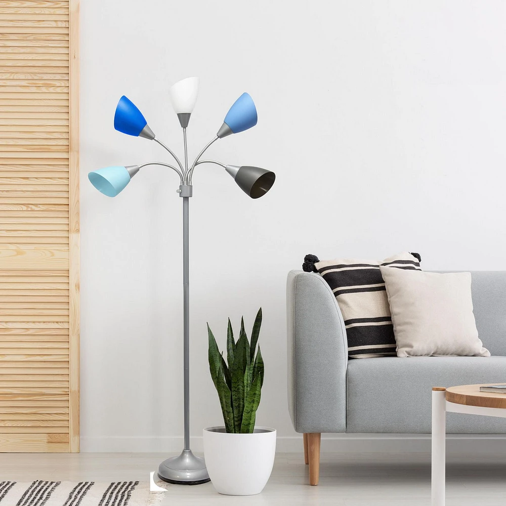 Simple Designs 5 Light Adjustable Gooseneck Floor Lamp