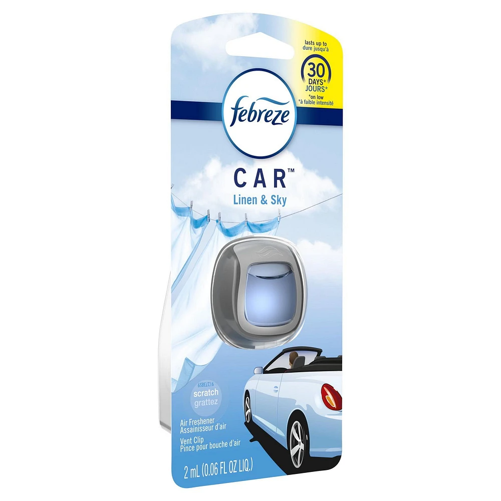 Febreze Car Odor-Eliminating Air Freshener Vent Clip, Linen & Sky, 2 Pieces