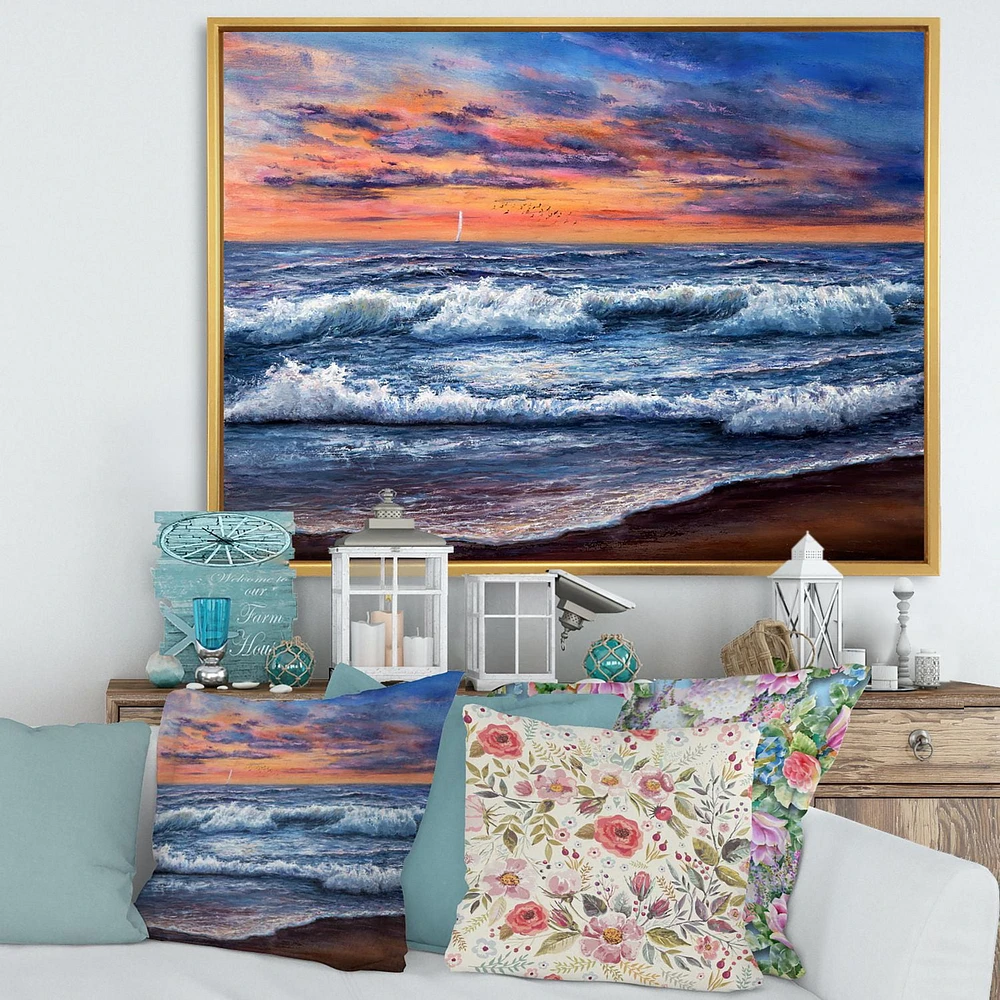 Designart Sunset Over The Blue Ocean II FLOAT FRAME WALL ART