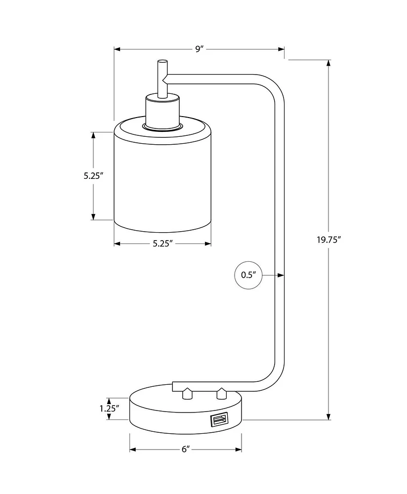 Monarch Specialties Lighting, 20"h, Table Lamp, Usb Port Included, Black Metal, Glass Shade, Modern