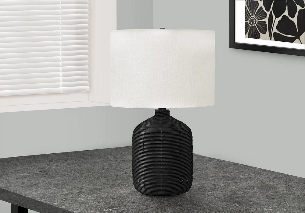 Monarch Specialties Lighting, 23"h, Table Lamp, Black Rattan, Ivory / Cream Shade, Modern