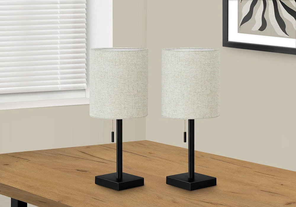 Monarch Specialties Lighting, Set Of 2, 17"h, Table Lamp, Usb Port Included, Black Metal, Beige Shade, Contemporary