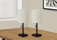 Monarch Specialties Lighting, Set Of 2, 17"h, Table Lamp, Usb Port Included, Black Metal, Beige Shade, Contemporary