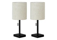 Monarch Specialties Lighting, Set Of 2, 17"h, Table Lamp, Usb Port Included, Black Metal, Beige Shade, Contemporary