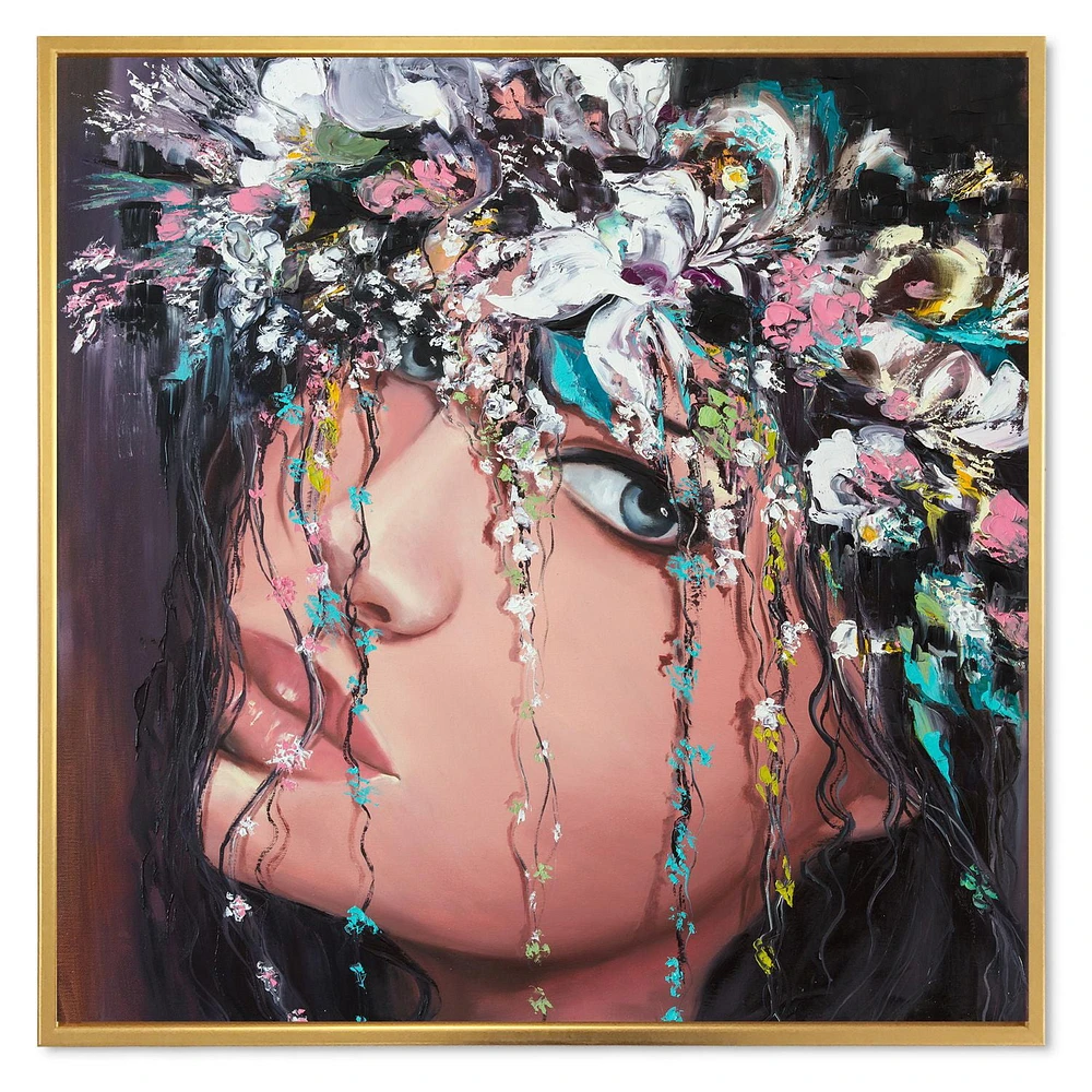 Designart Portrait Of A Young Lady With Flowers II FLOAT FRAME WALL ART