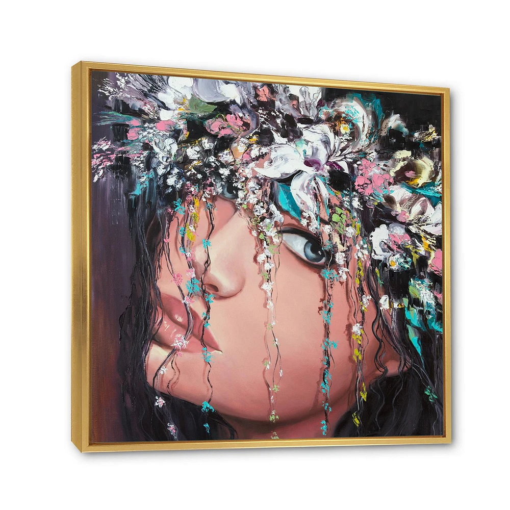 Designart Portrait Of A Young Lady With Flowers II FLOAT FRAME WALL ART