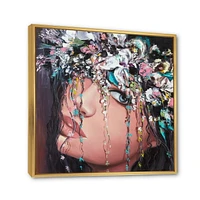 Designart Portrait Of A Young Lady With Flowers II FLOAT FRAME WALL ART