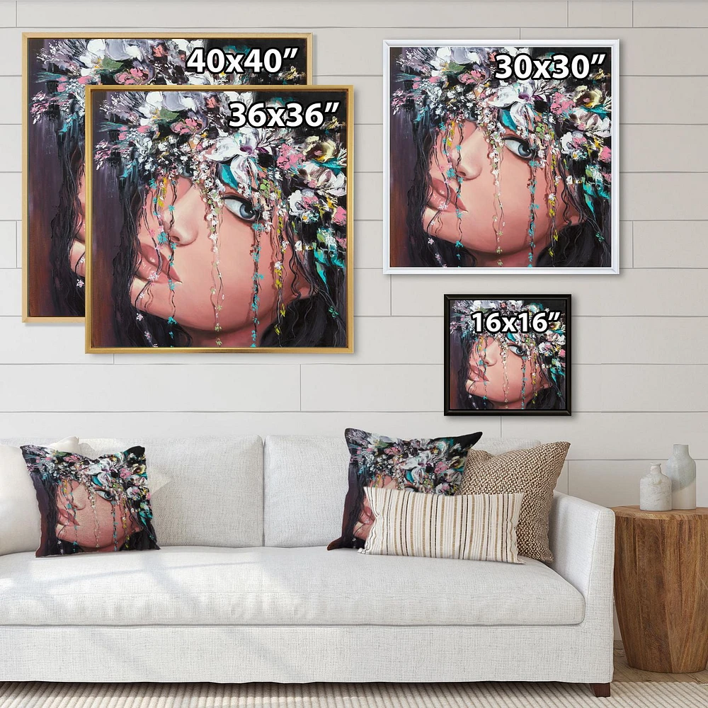 Designart Portrait Of A Young Lady With Flowers II FLOAT FRAME WALL ART