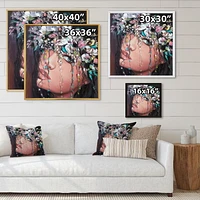 Designart Portrait Of A Young Lady With Flowers II FLOAT FRAME WALL ART