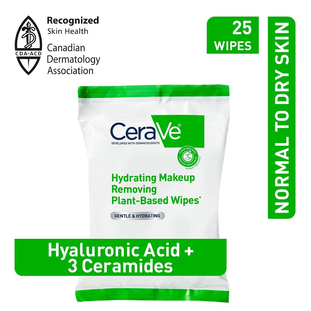 CeraVe Hydrating Cleanser Cloths | Face & Eye Makeup Remover Wipes | gently Removes Dirt, Oil, & Waterproof Makeup | Fragrance Free & Non-Irritating, 25 Count, Cleanse & remove makeup