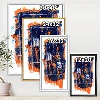 Designart Orange and Navy Blue Abstract FLOAT FRAME WALL ART