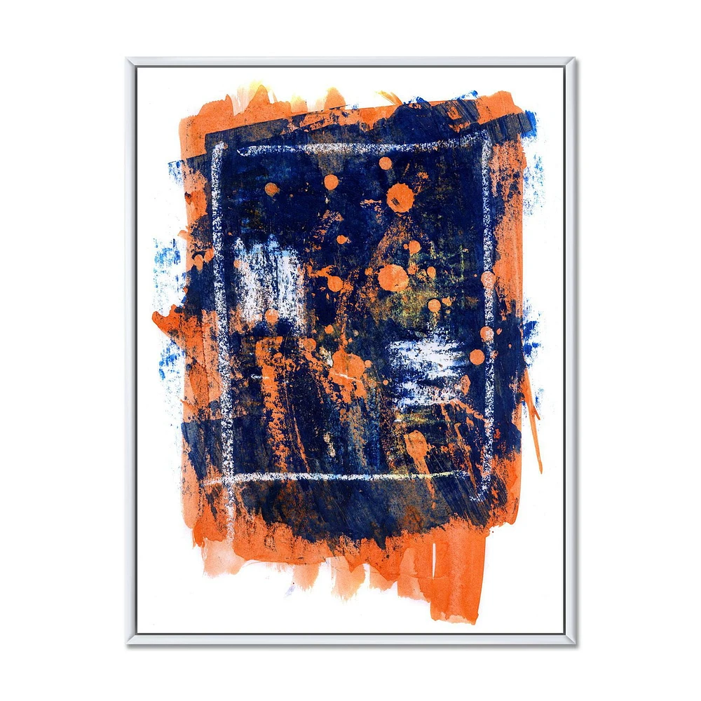 Designart Orange and Navy Blue Abstract FLOAT FRAME WALL ART