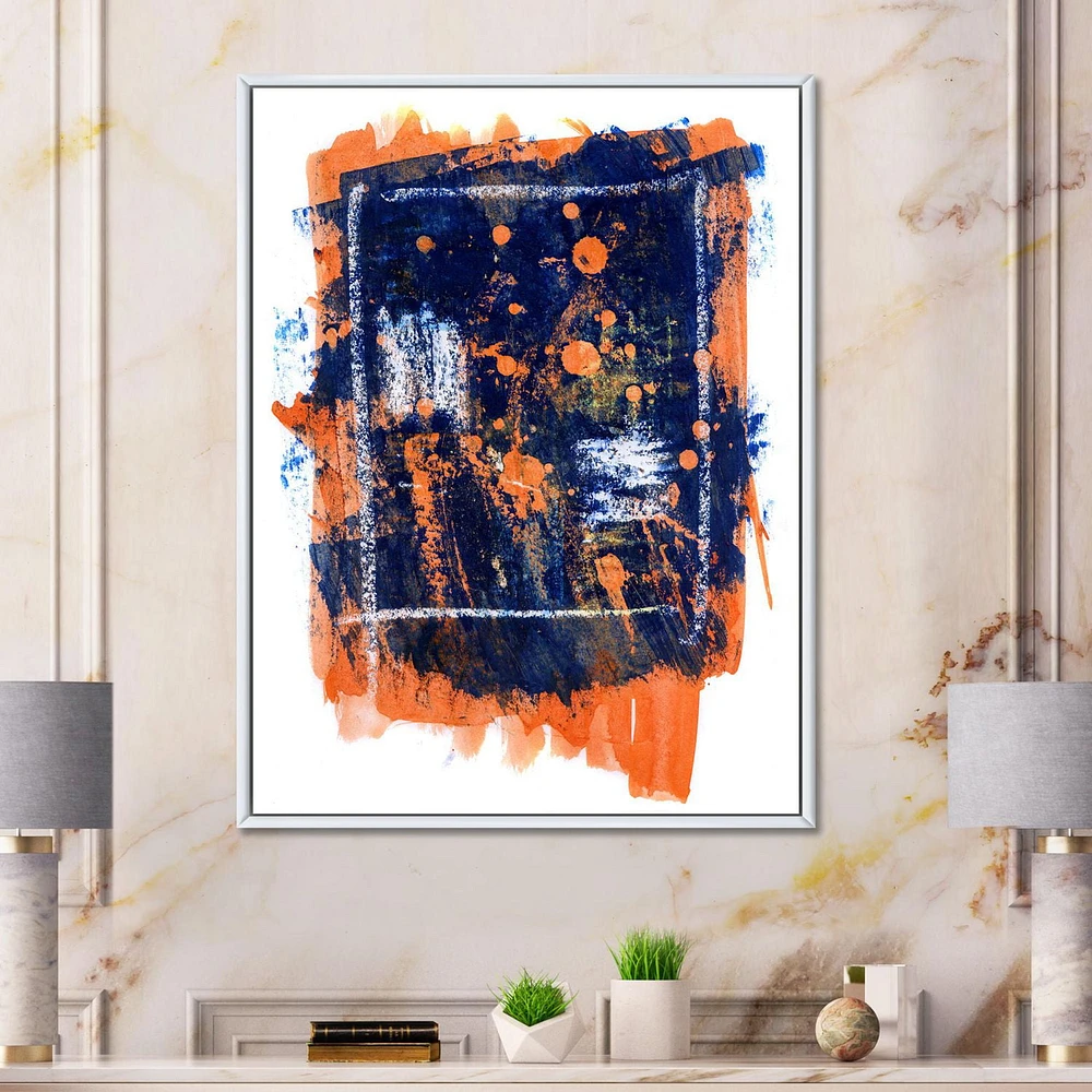 Designart Orange and Navy Blue Abstract FLOAT FRAME WALL ART