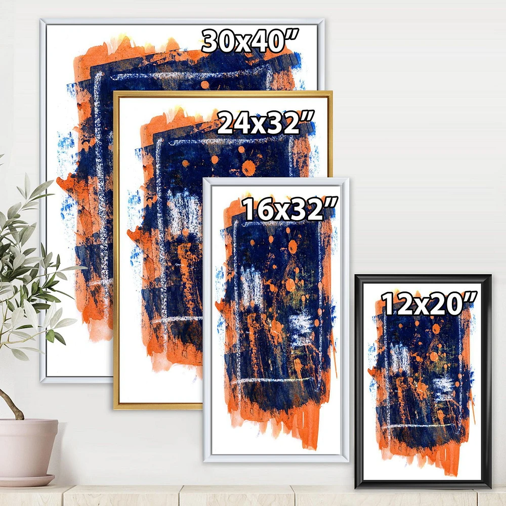 Designart Orange and Navy Blue Abstract FLOAT FRAME WALL ART