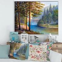 Designart Morning Sunlight Through The Pine & Fir Forest FLOAT FRAME WALL ART