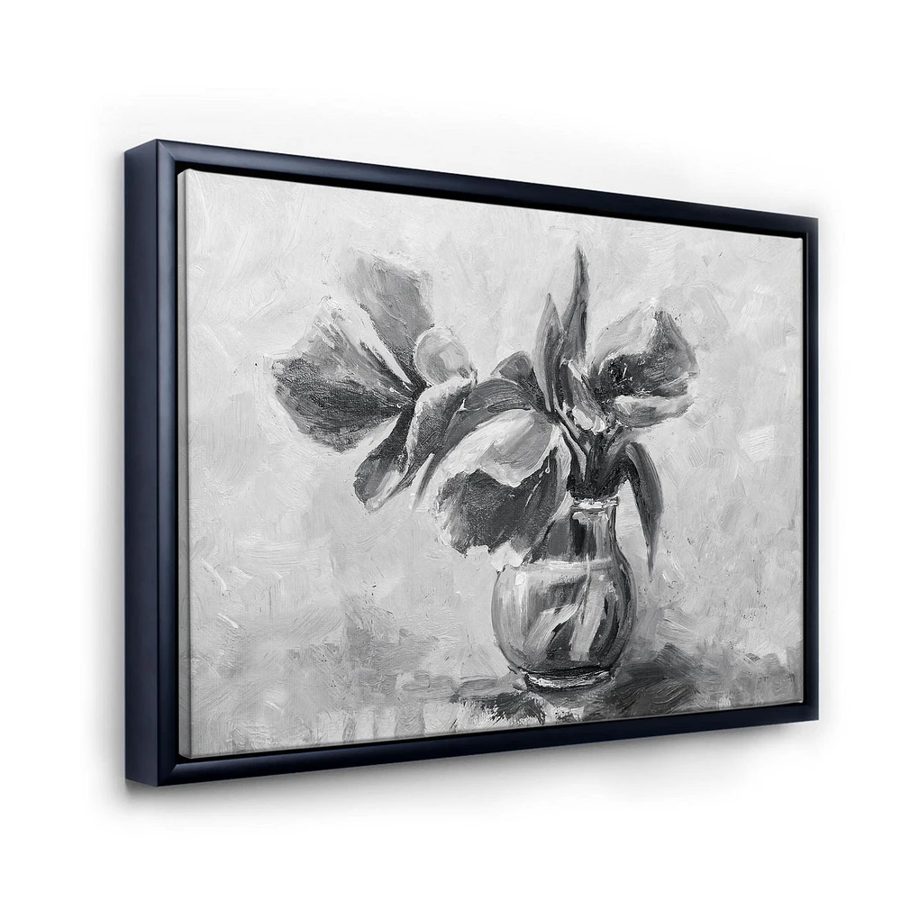 Designart Monochrome Still Life Of Flowers In A Vase FLOAT FRAME WALL ART