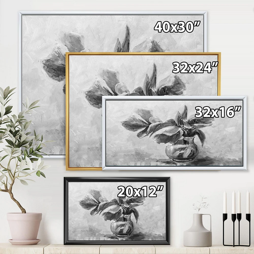 Designart Monochrome Still Life Of Flowers In A Vase FLOAT FRAME WALL ART