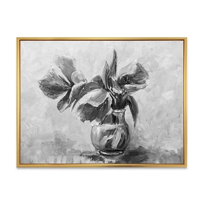 Designart Nature morte monochrome de fleurs dans un vase ART MURAL À CADRE FLOTTÉ