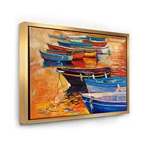 Designart Boats In The Harbor During Warm Colourd Sunset I FLOAT FRAME WALL ART