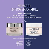 Marcelle Crème de nuit hydratante 24 h avec acide hyaluronique et niacinamide Tous types de peau, 50 mL