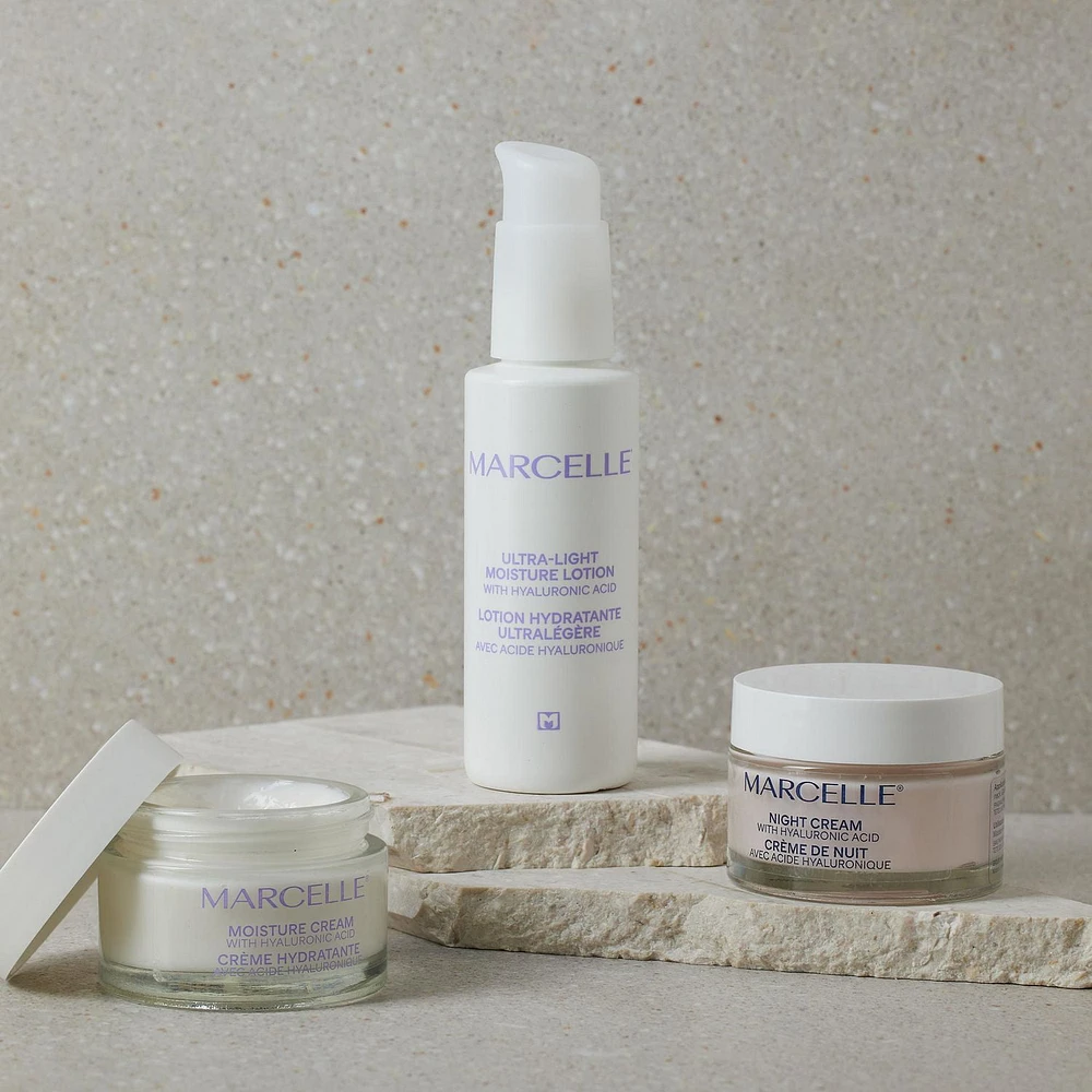 Marcelle Crème de nuit hydratante 24 h avec acide hyaluronique et niacinamide Tous types de peau, 50 mL
