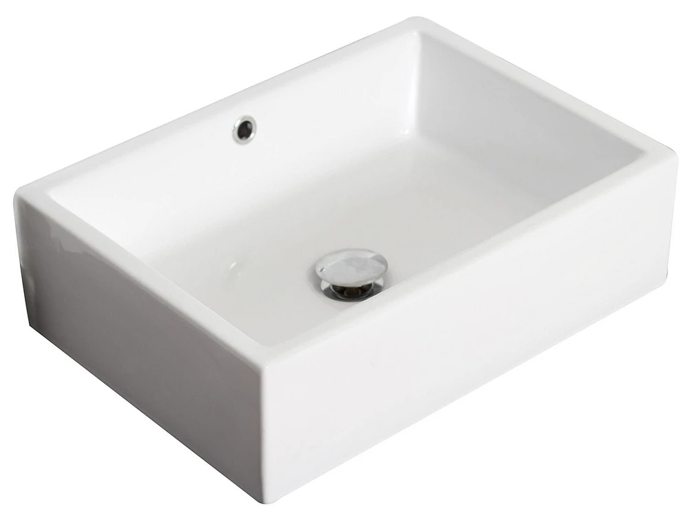 in. W Above Counter White Bathroom Vessel Sink Set For Deck Mount Drilling AI