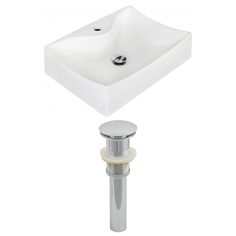 in. W Above Counter White Bathroom Vessel Sink Set For 1 Hole Center Faucet AI