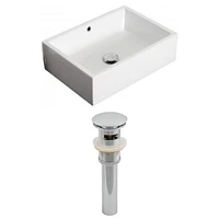 in. W Above Counter White Bathroom Vessel Sink Set For Deck Mount Drilling AI