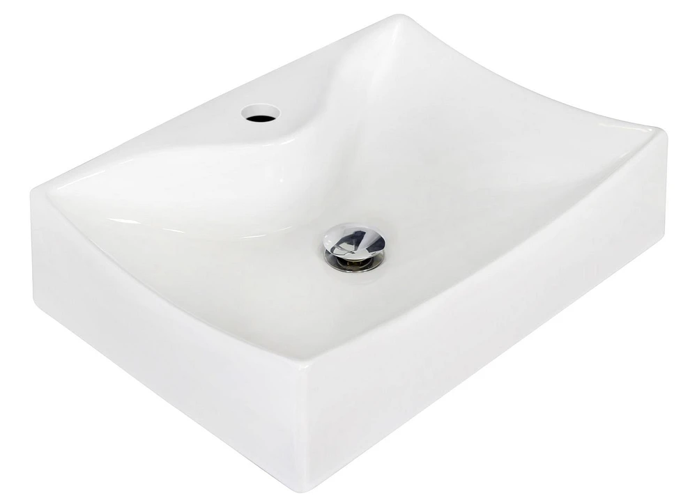 in. W Above Counter White Bathroom Vessel Sink Set For 1 Hole Center Faucet AI