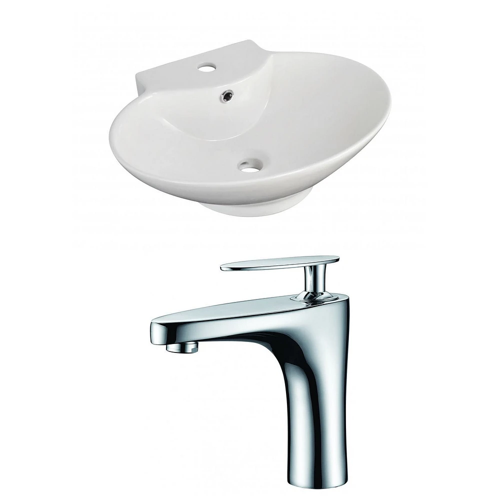 in. W Above Counter White Bathroom Vessel Sink Set For 1 Hole Center Faucet AI