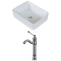 in. W Above Counter White Bathroom Vessel Sink Set For Deck Mount Drilling AI