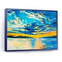 Designart Cloudy Wide Open Sunset Over Ocean Horizon FLOAT FRAME WALL ART