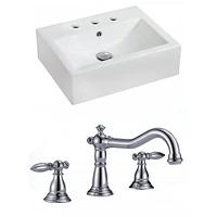 in. W Wall Mount White Bathroom Vessel Sink Set For 3H8-in. Center Faucet AI