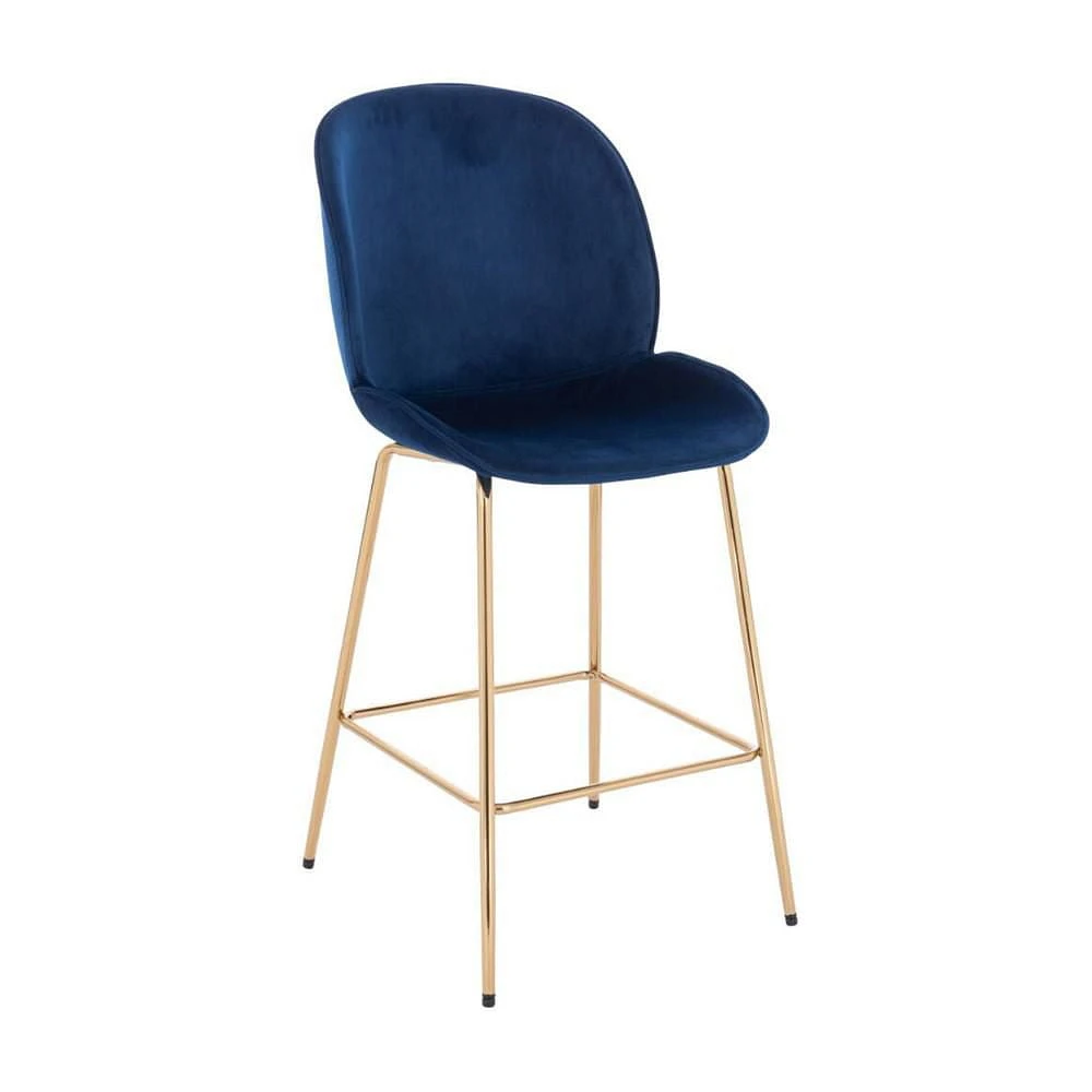 LOTUS GOLD STOOL (SLIM SEAT) with Soft Velvet Upholstery and Gold Metal Legs